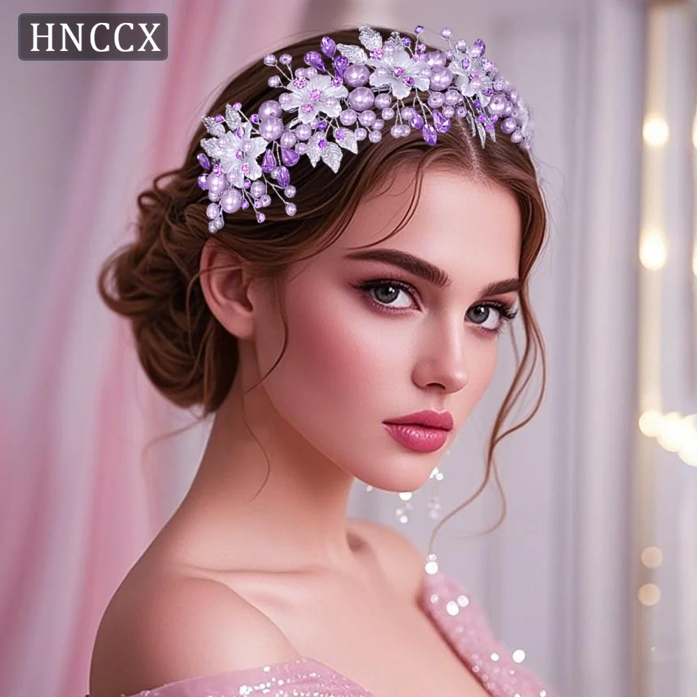 

HNCCX Elegant Bride Pearls Hair Hoop Wedding Headpiece Rhinestone Alloy Leaf Hair Accessories Woman Handmade Headwear CP603
