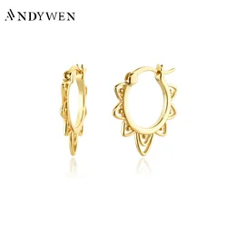 ANDYWEN 925 Sterling Silver Gold Flower Hoops Piercing Clips Pendientes Luxury Plain 2022 Women Wedding Jewelry Rock Punk Jewels
