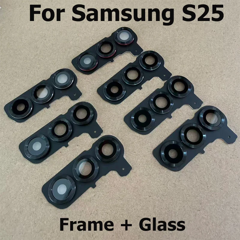 For Samsung Galaxy S25 S25+ Plus Back Camera Glass Lens Cover With Frame Bezel Rear Main Camera Glass Flash Lamp Replacement