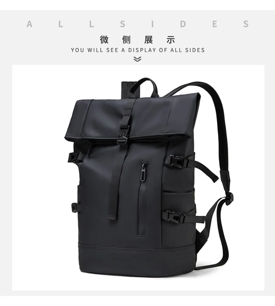 Stylish men's roll-top laptop backpack anti-splash scratch-resistant travel bag for work school and outdoor use