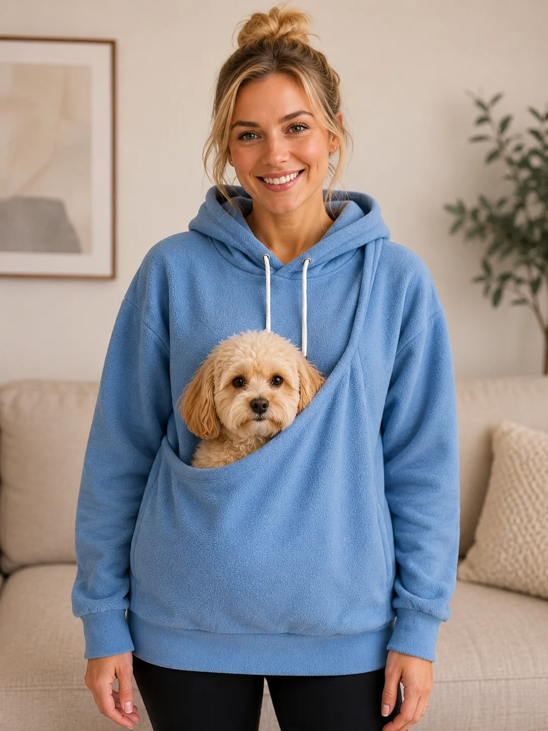 Unisex Fleece-Hoodie mit Känguru-Tasche für Haustiere, Großer Taschenpullover für Katzen & Hunde – Detail 7