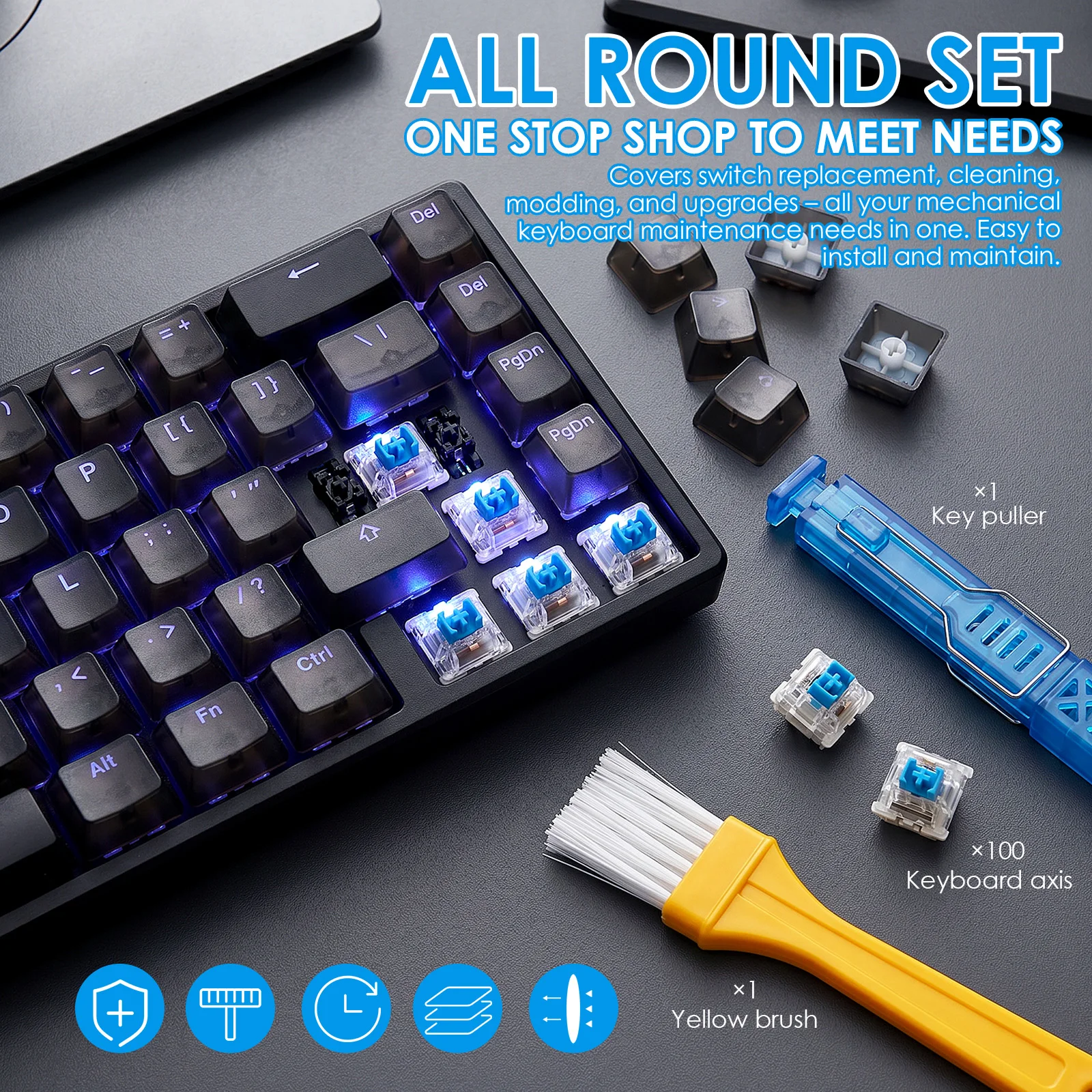 100パック クリアRGBバックライトメカニカルキーボードス - Keyboard Gaming Blue Switch のレビューと価格