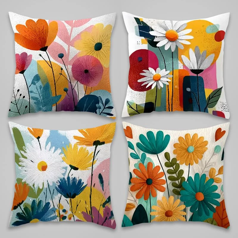 1PC 2D Flat Boho Floral Throw Pillow Covers Abstract Wildflower Home Decor Cushion Cases for Bedroom Living Room No Pillow Core