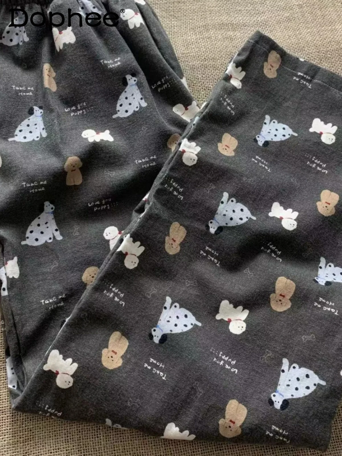 Spring  Autumn New Cotton Polished Pajama Pants Japanese Girls Ins Pure Cotton Cartoon Cute Casual Comfortable Home Trousers