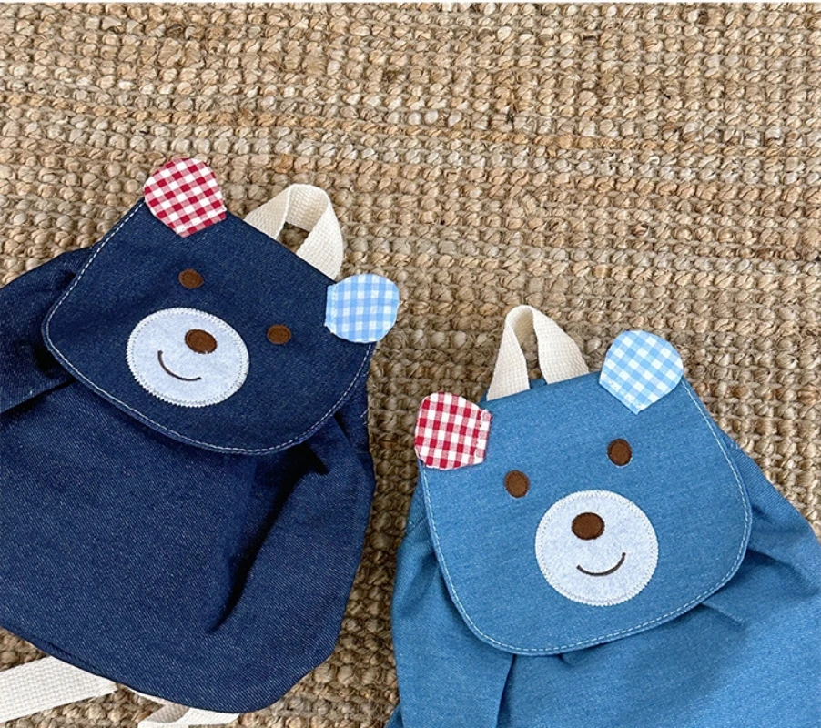 Sac à dos en toile léger avec nom brodé personnalisé pour enfants, petit ours de dessin animé, mini sac à dos sortant pour bébé