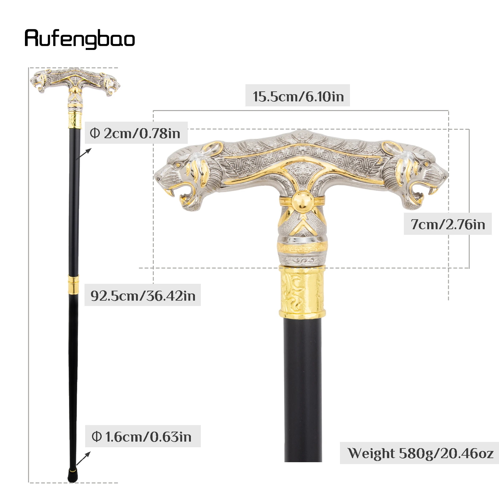 Golden White Double Head Leopard Walking Stick Decorative Stick Cospaly Vintage Party Fashionable Walking Cane Crosie  92cm