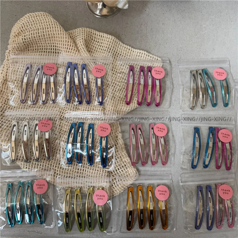New K-style Icy Clear Snap Hair Clips for Girls Sweet Cool Side Clips Metal Color Bobby Pins Hairpin Set Women Hair Accessories view 3