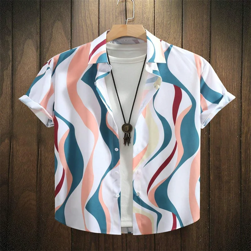 3D Printed Summer Seaside Irregular Pattern Printed Short Sleeve Shirts Men and Women Button Fashion Shirts Short Sleeve Tops