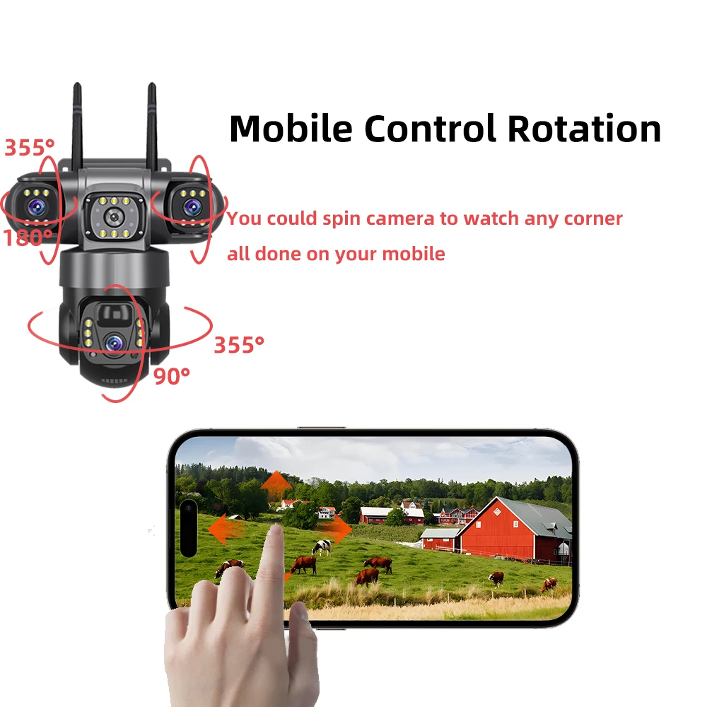 15MP PTZ  4G Sim Camera Three Lens Three Screen Color Night Vision Outdoor Security IP Camera CCTV Surveillance Cam V380 PRO