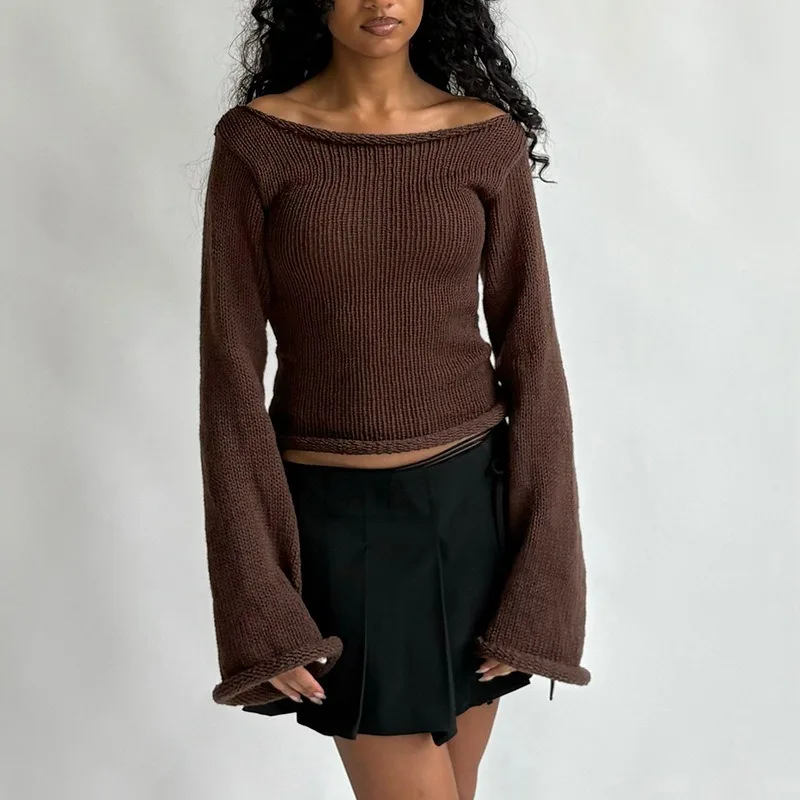 

2025 Autumn New Style Women's Coordinating Solid Color V-Neck Rolled Edge Loose Knitted Top