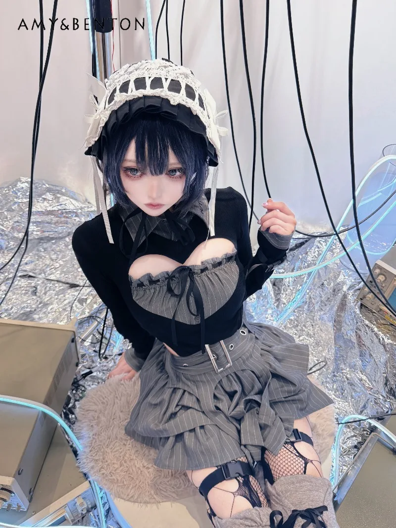 Subculture Mass-Produced Gothic High-Waisted Denim Puff Skirt Japanese Mine Series Gothic Belt Slim Fit Multi-Layer Mini Skirt