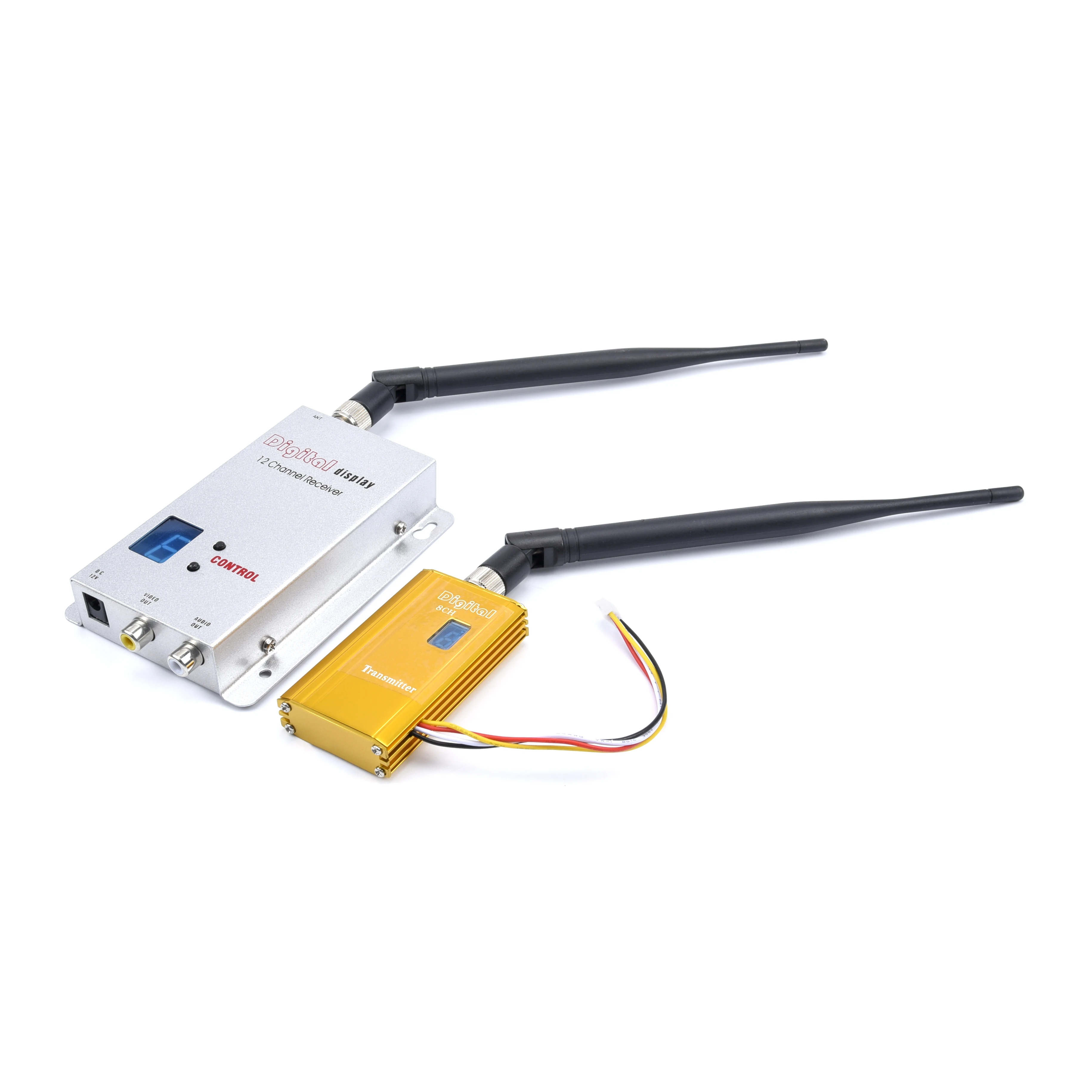 Display digital FPV 1.2GHZ 1.2G 1500mW 8CH Tranmsissor de áudio e vídeo sem fio e kit receptor de 12 canais para drone RC
