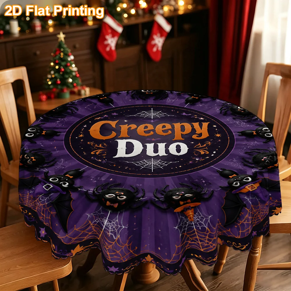 1 piece DKOD Horror Creeper Spider and Bat Tablecloth - Round, suitable for Halloween decorations