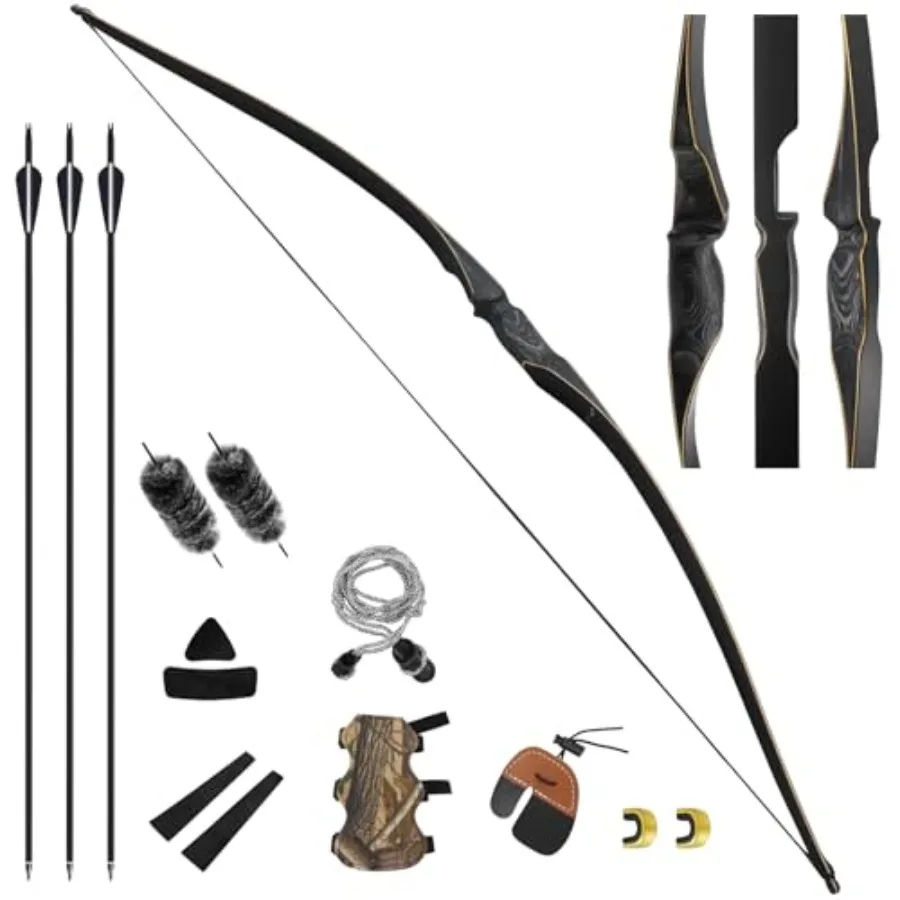 

60-дюймовый цельный лук для правой руки с защитой для руки и пальцев, 20-40 фунтов, комплект для стрельбы из лука для взрослых