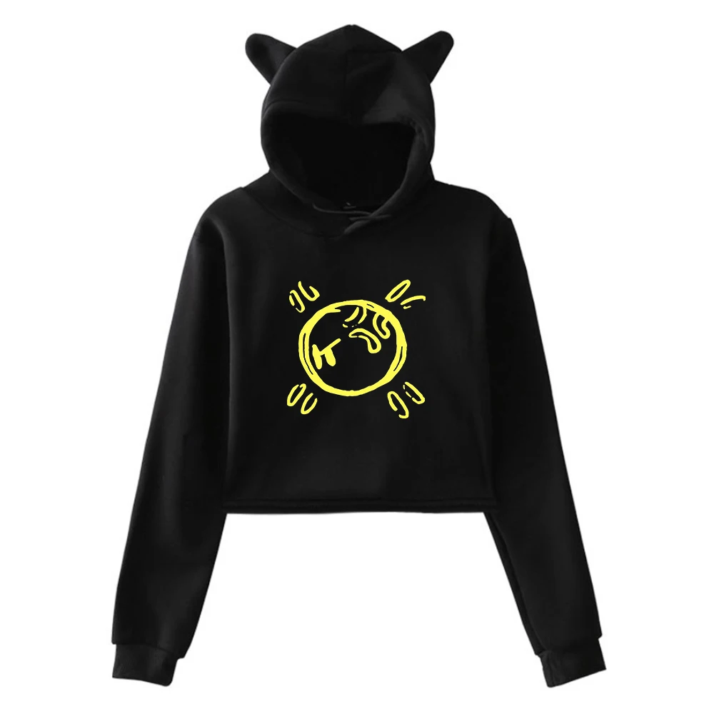 Isaiah Rashad Pullover The House Is Burning Album Merch Female Cat Ears Hoodie Long Sleeve Crop Top Streetwear Women's Clothes