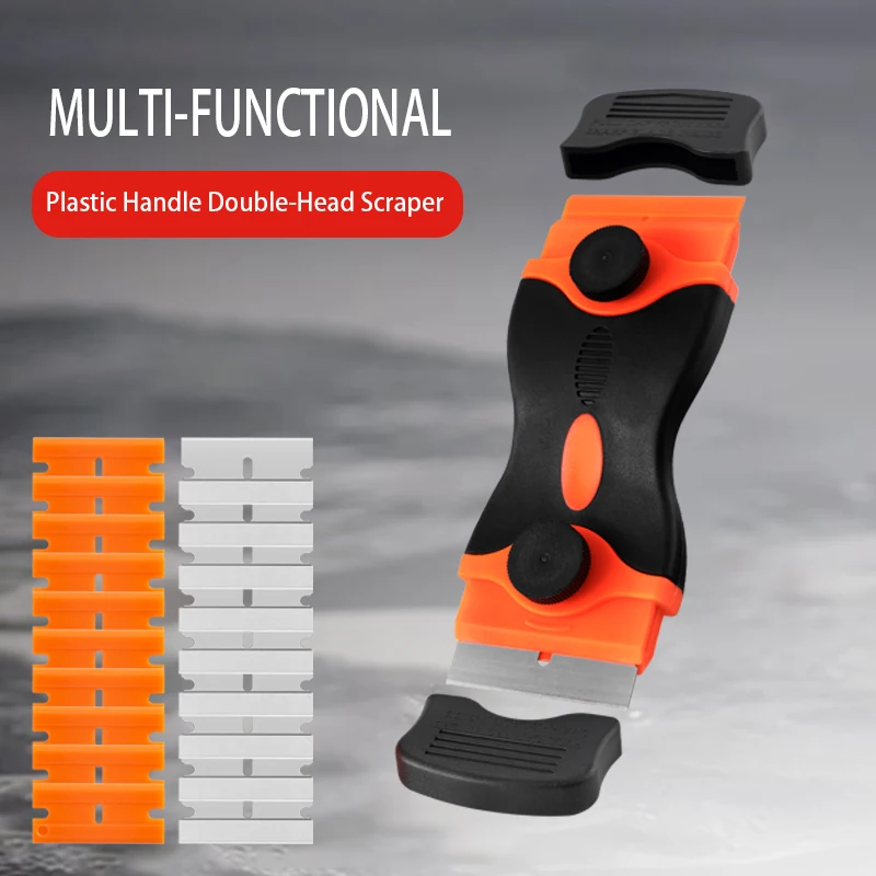 

1Set Plastic Handle Double-Head Scraper Double Edge Razor Scraper Remover Tool for Labels Stickers Decals Removal Tint Vinyl