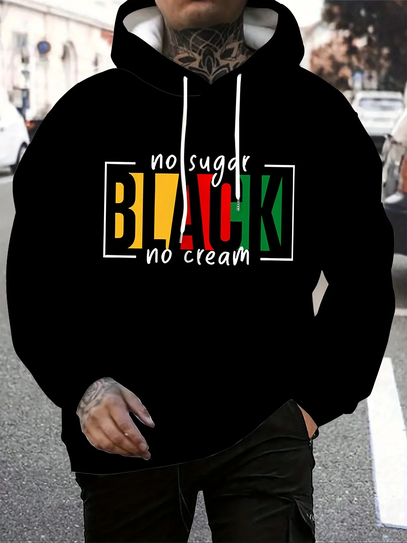 

Мужская толстовка с капюшоном Top Pick Local No Sugar No Cream — повседневный пуловер с черным принтом больших размеров на осень и зиму