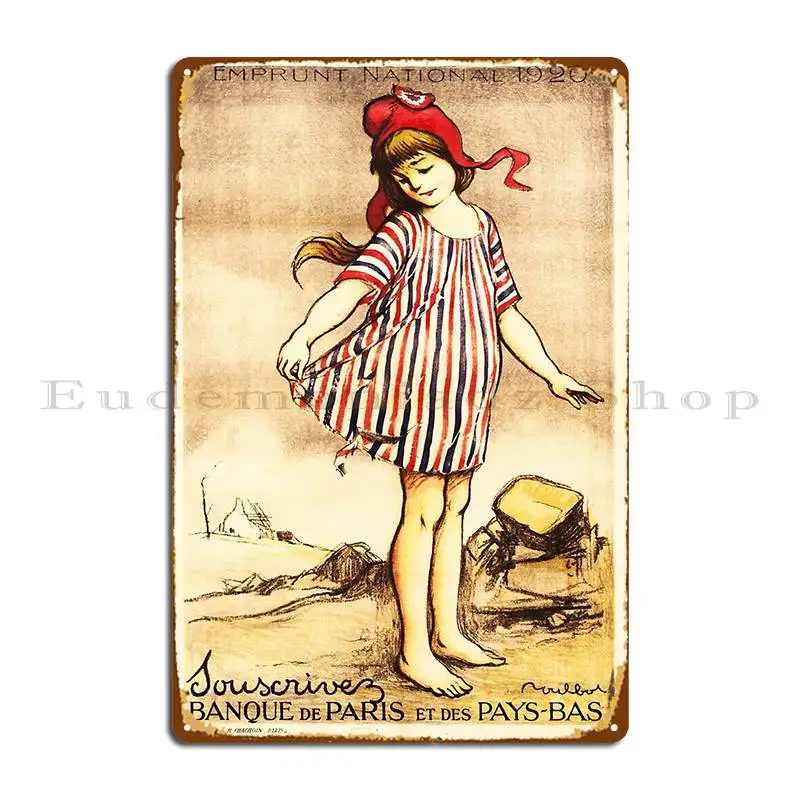 قرض وطني 1920 الاشتراك إلى Banque De Paris قرض الحرب الفرنسية طباعة علامات معدنية إنشاء تصاميم تصميم ملصق تسجيل القصدير