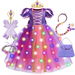 Rapunzel Girls Cosplay Deluxe Dress Up Sequin LED Light Tangled Movie Kids Costume Carnival Party Fairy Tale Gown 2 6 10Y