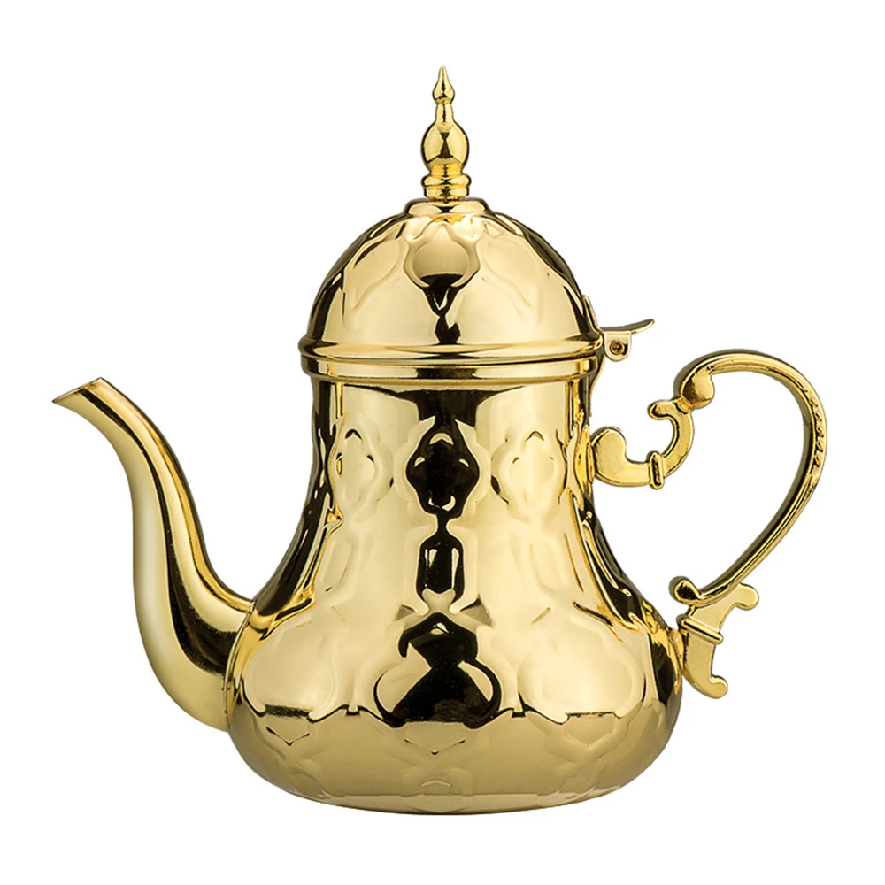 

Middle Eastern style stainless steel teapot, Arabic coffee pot, Large capacity hot water kettle, Palace flower tea pot, 1.2L