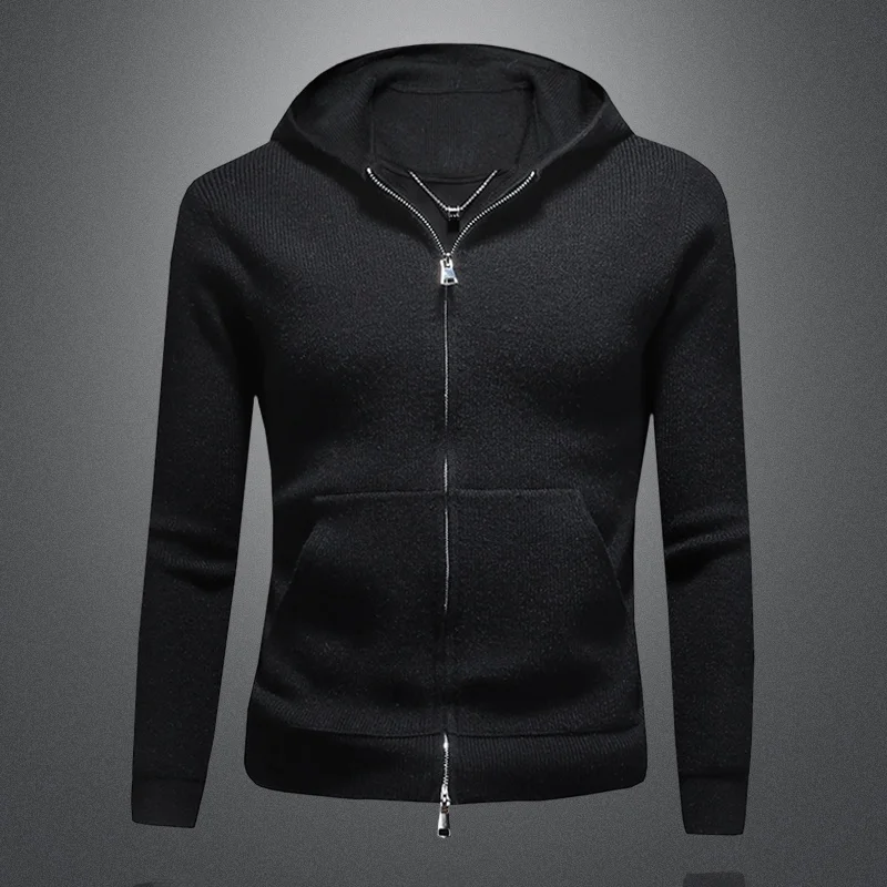 

Hooded Knitted Cardigan Men's Autumn Winter New Faion Personali Trendy Base irt Zipper Closure Casual Sle Thiened
