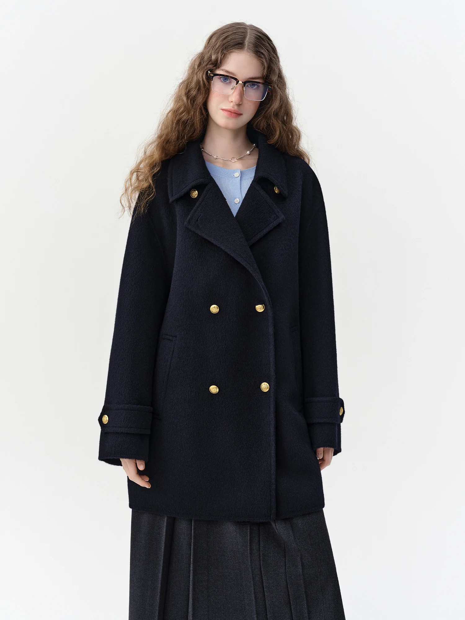 DUSHU 2026 Winter Women's Vintage British Double-Breasted Notch Lapel Wool Coat - Timeless Mid-Length Outerwear for Daily Wear