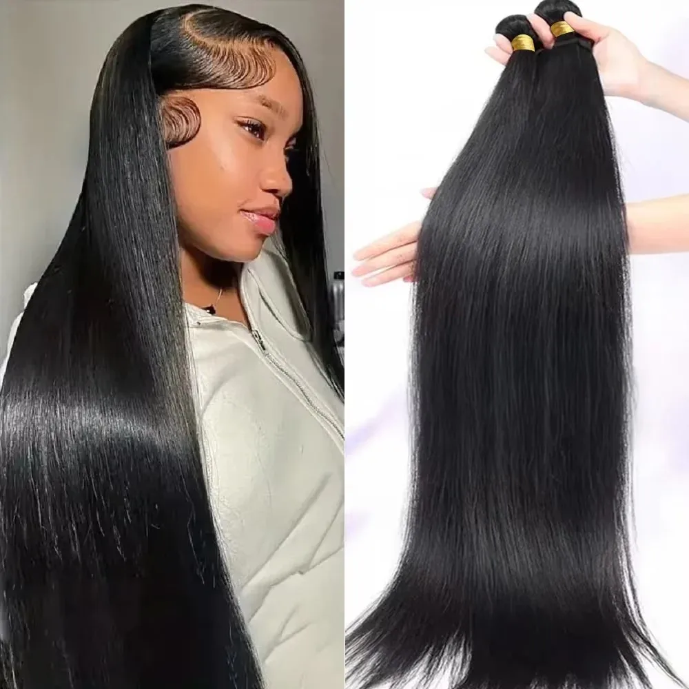 اللون الطبيعي 1B البرازيلي 100% شعر بشري غير معالج حزم مستقيمة 30 40 بوصة 3/4 حزم لحمة مزدوجة السائبة تجديل الشعر