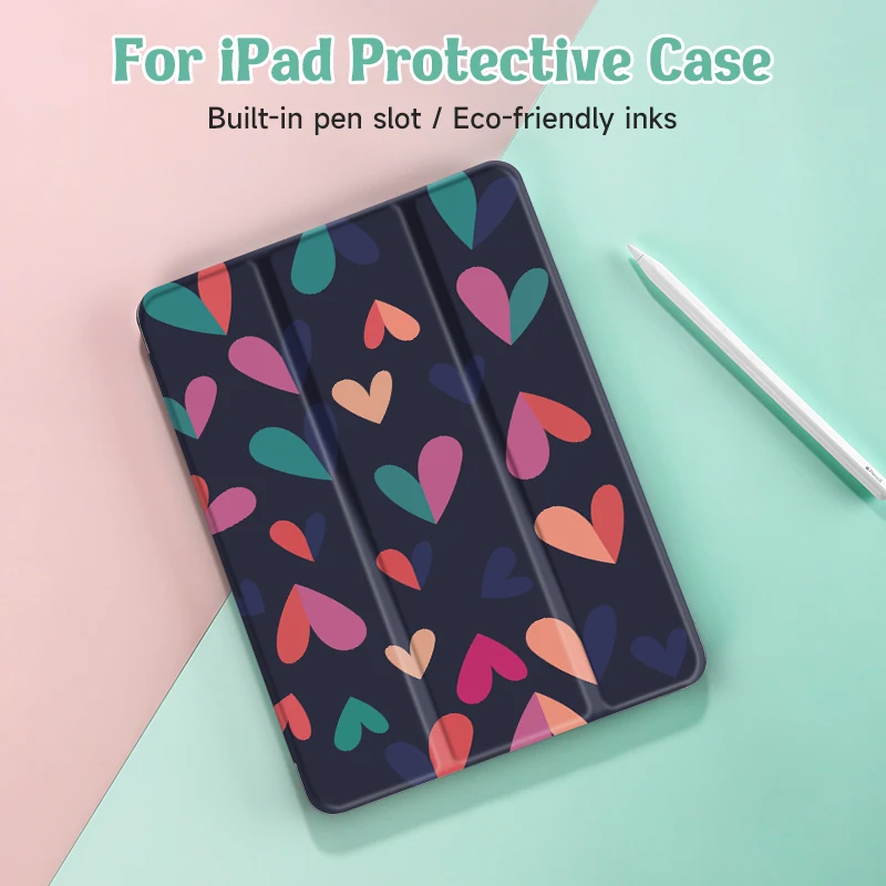 love Case For iPad 9th/ 8th/ 7th Generation 10.2 inch Case,For MiNi 4/5/6 Cover,with Pencil Holder,Auto Wake/Sleep Cover