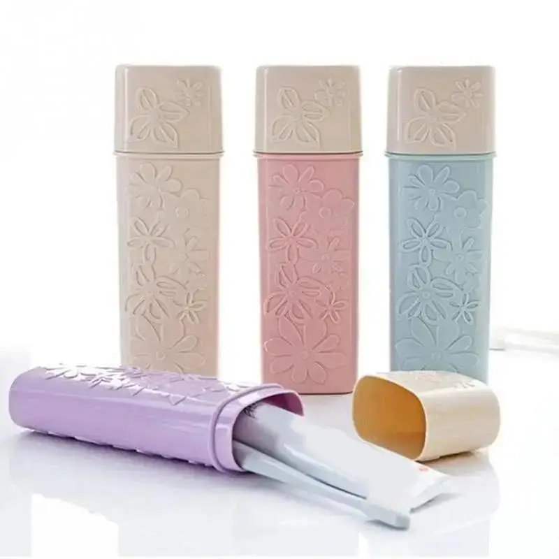 Embossed Pattern Solid Color Toothbrush Box Portable Travel Plastic Covered Dental Kit Box Travel Camping Cleaning Boxes Gadgets