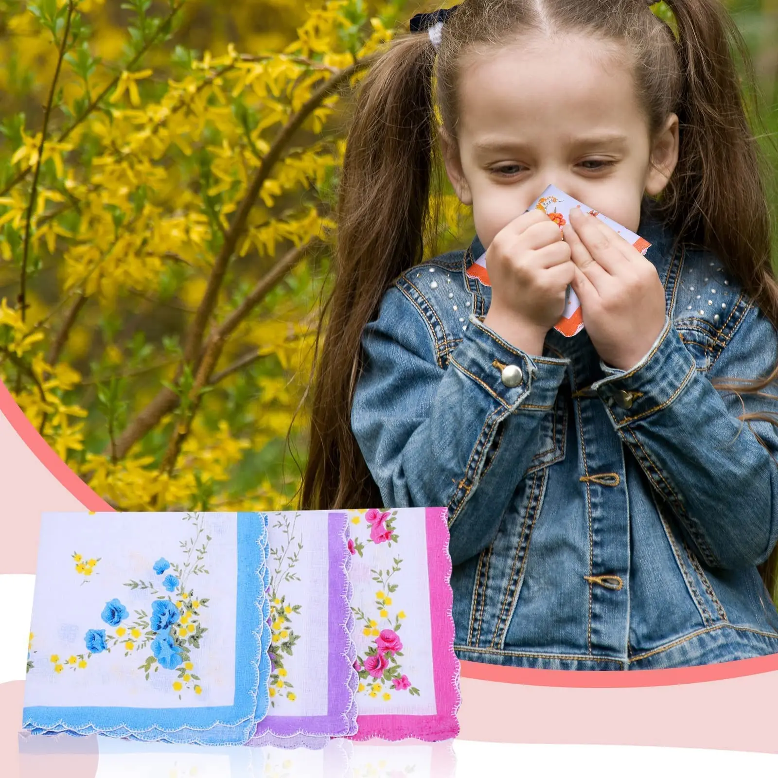 10-teiliges Vintage-Taschentuch für Damen, Camping, Wandern, Reisen, quadratisch, Baumwolle, Einstecktuch, Geburtstagsgeschenk, Muster zufällig