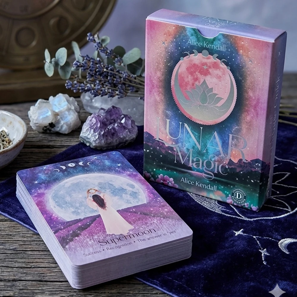 Picture 3: Lunar Magic Oracle Deck 40 Moon Cards Double-embossed, Moon Phases, Goddesses, Sacred Animals, Plants Spiritual Gift 10.5*7.5cm