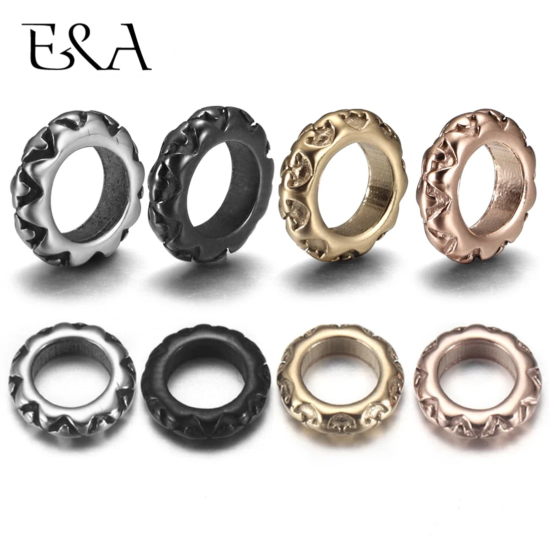 Stainless Steel Spacer Decorative Pattern Beads Hole fit 5mm Cord Slide Charm for Leather Bracelet Making Jewelry DIY