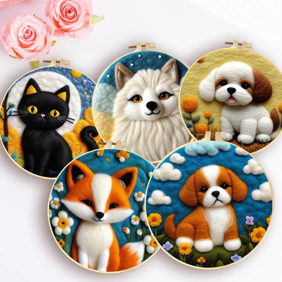 

Needle Felting Painting With Frame Kit Dog Animal Set Includes Wool Bag Felting Needle Foam Pad Felt Cloth Handicraft