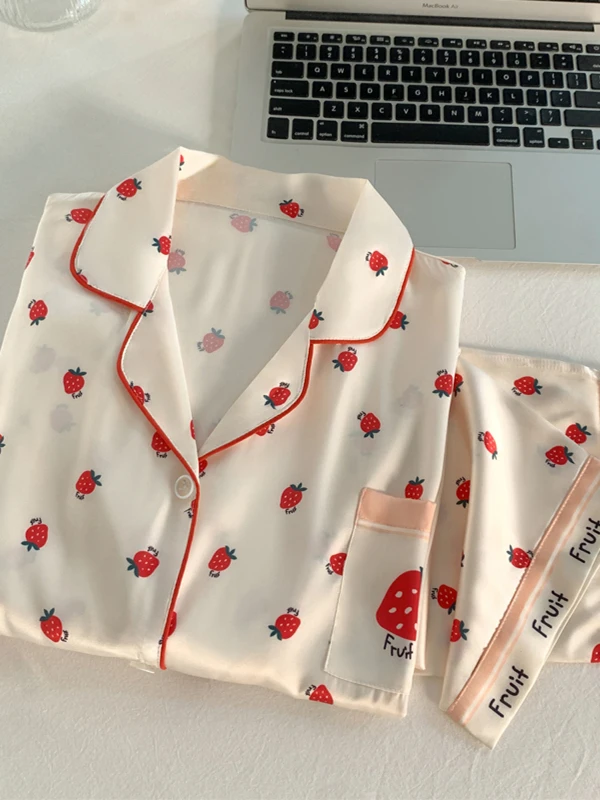 

Cute Stberry Ice Silk Spwear Женские летние тонкие брюки ort Sve Комплект домашней одежды Sweet Sle Удобный домашний комплект ...