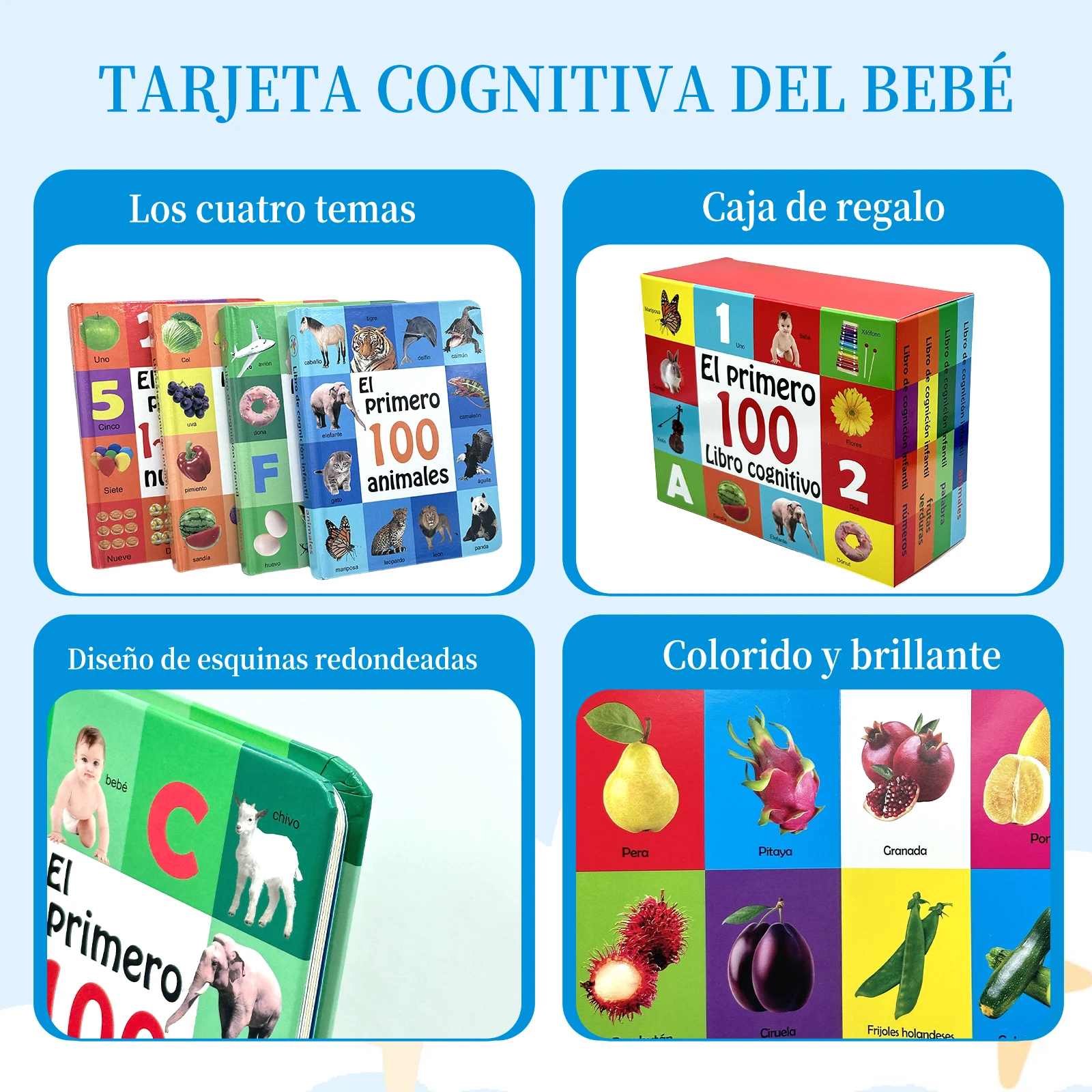 4-Pack Baby Flip Book Set Children's Puzzle Encyclopedia Spanish Version Ideal Enlightenment Reading Gift for Kids