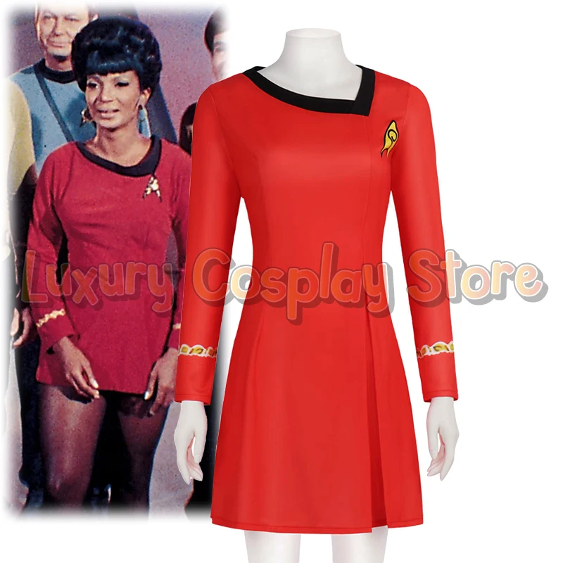 Disfraz de Cosplay de Estrella de Cine, Uniforme de Tripulación Femenina de Ciencia Ficción, Vestido Rojo y Azul, Disfraz de Trek TOS, Traje de Capitán para Mujer, Disfraz para Halloween, Carnaval y Fiestas