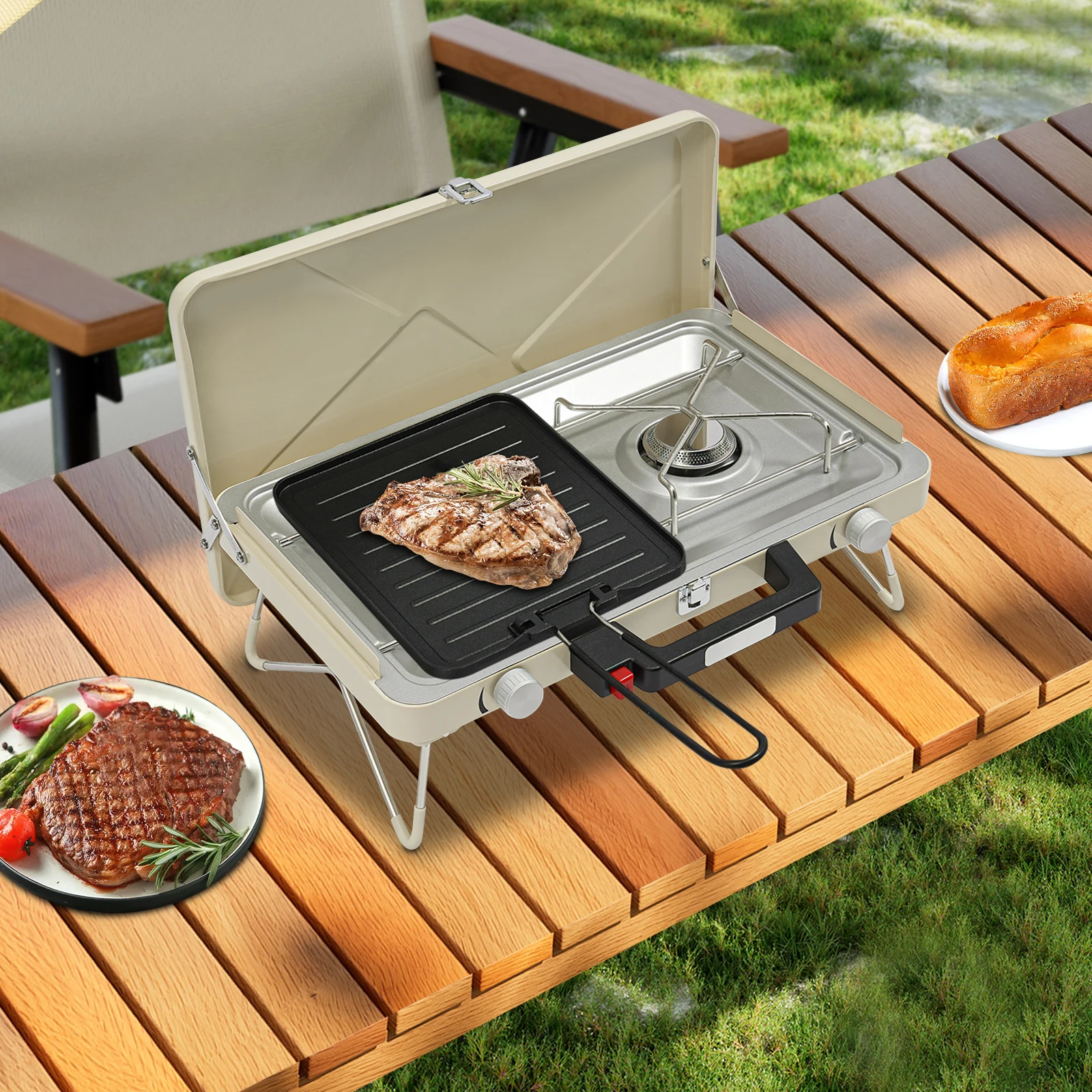 

Camping Stove, 2-Burner Stainless Steel Camping Stove, Portable Camping Stove for Outdoor Camping, Picnics, Hiking 2*3500W