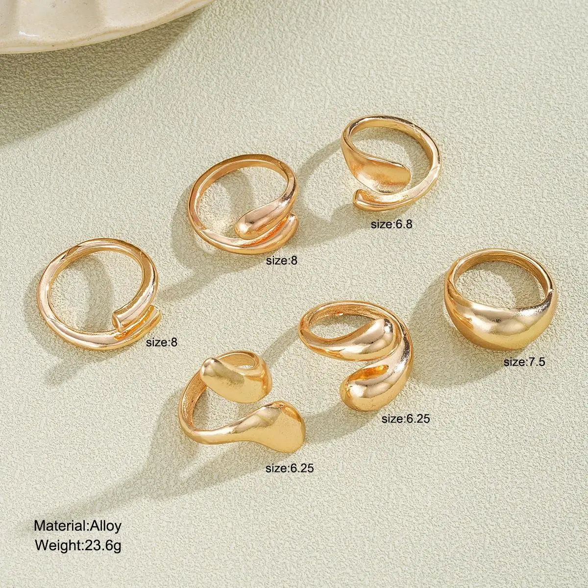 

Exaggerated Vintage Golden Ring Set 6 Pieces Irregular Waterdrop Shaped Alloy Rings for Men Fashionable Jewelry Accessories