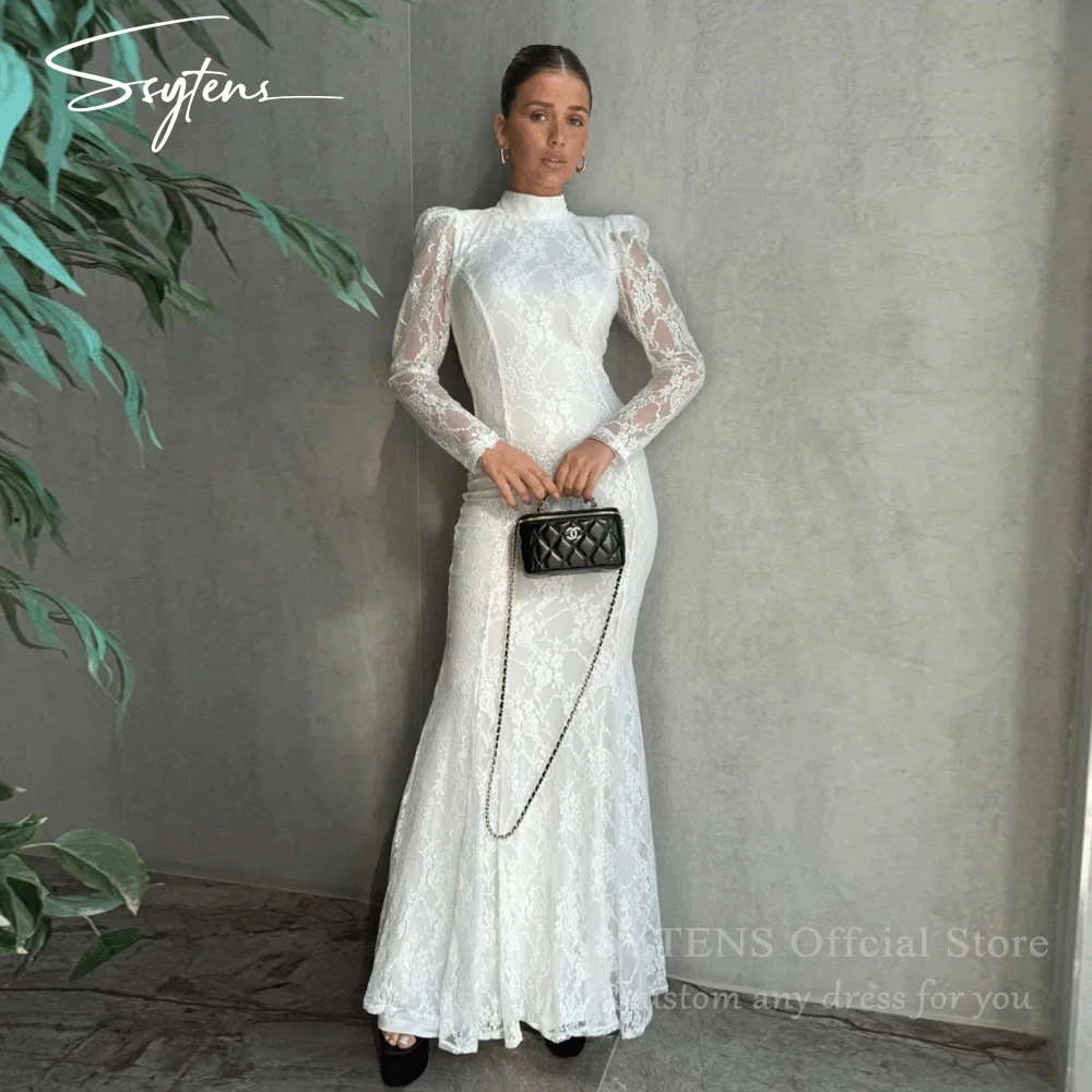 

SSYTENS Elegant Full Lace Wedding Dresses for Bride Long Sleeves High Neck Vestido De Casamento Noiva Robes De Mariée Customized