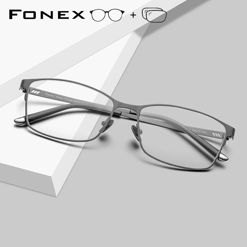 FONEX Progressive Prescription Eyeglasses Photochromic Anti Blue Myopia Optical Lenses Eyewear Men Square Titanium Glasses Frame