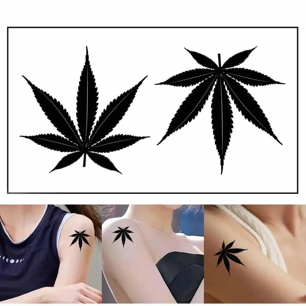 

1pcs Waterproof Temporary Tattoo Sticker Black Maple Leaf Fake Tattoo For Women Men Body Art Shoulders Neck Arms Tatoo