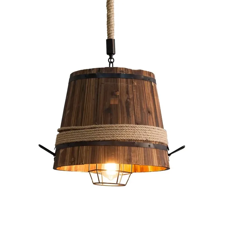 

Vintage American Retro Wood Barrel Chandelier Dining Room Pendant Lamps Loft Bar Club Cafe Light Restaurant Decoration Lamp