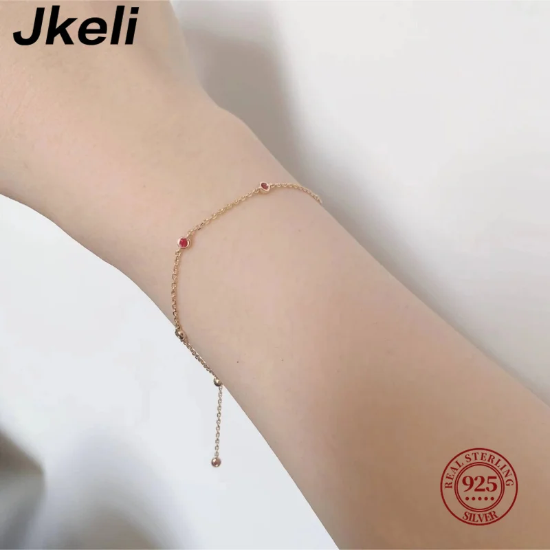 Imagen 6: Jkeli-Mini pulsera de plata de ley 925 para mujer, brazalete de cadena exquisita de lujo, cuatro redondos, rubí, circón, nicho de moda