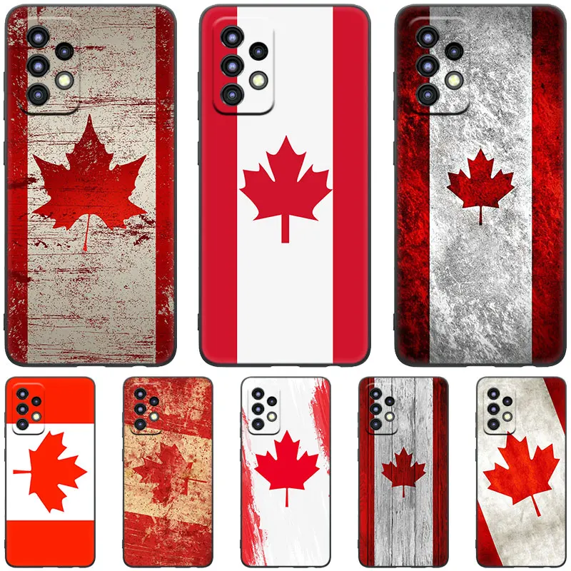 Canada Flag Black Case For Samsung Galaxy A04S A04E A12 A13 A14 A22 A23 A32 A33 A34 A50 A51 A52S A53 A54 A70 A71 A72 A73 5G