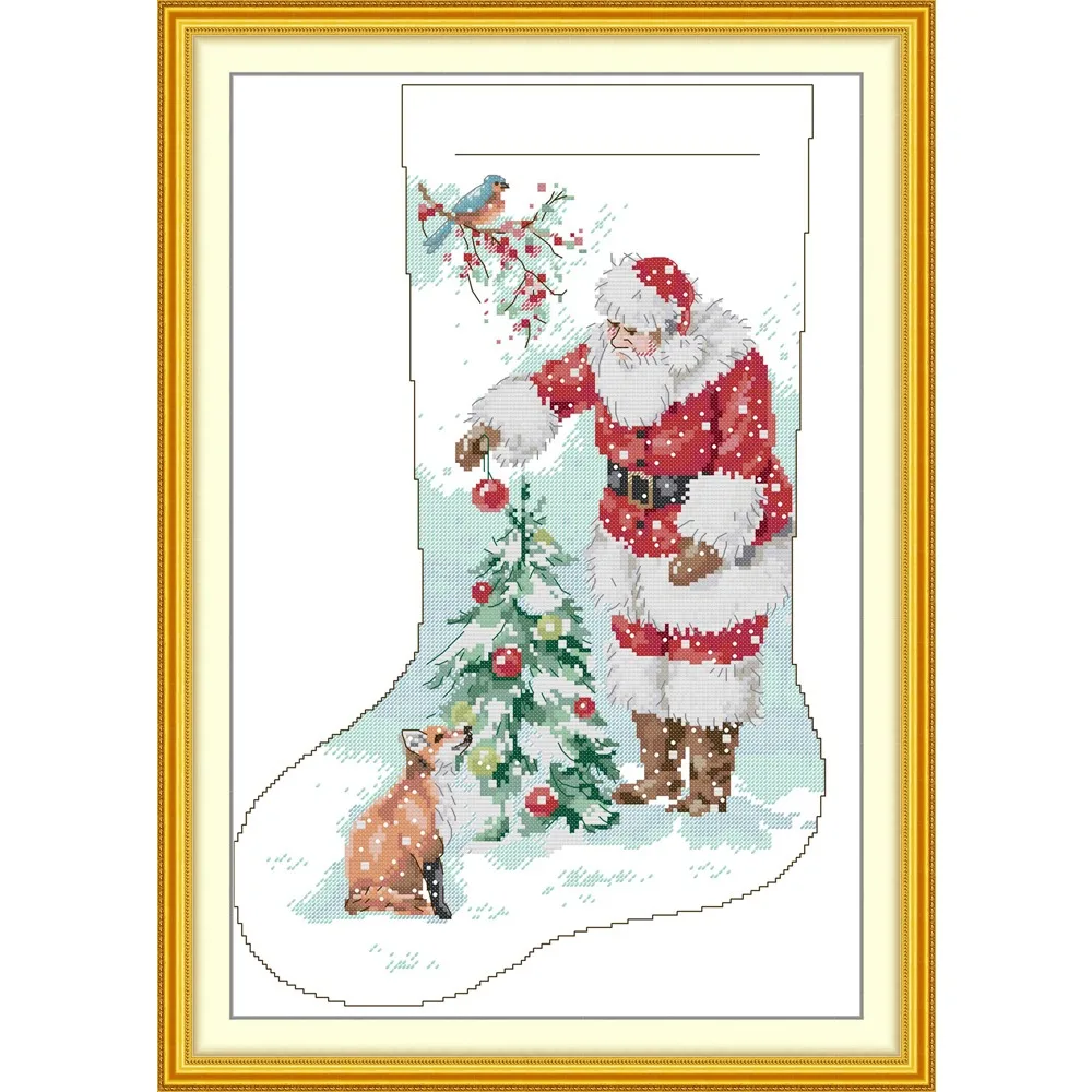 Joy Sunday News Pre-Printed Cross Stitch Kit, Stamped Aida Fabric with DMC Threads, Embroidery Kit - Christmas - Santa Claus