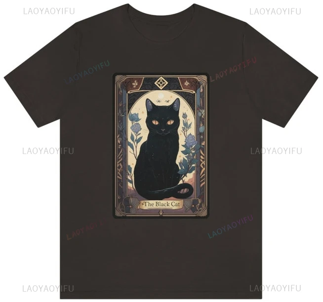 The Black Cat Tarot Card Cat Black Cat Shirt Tarot Lady Tarot Card Mom Gifts Cottagecore Short-sleev Ventilate Printed Tee Tops