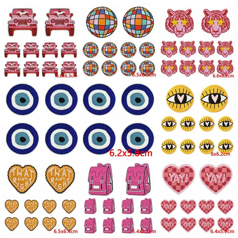 10PCS Wholesale Circle Heart Eyes Tiger Embroidery Patch Iron On Patches For Clothing Thermaldhesive Patches On Clothes Stickers