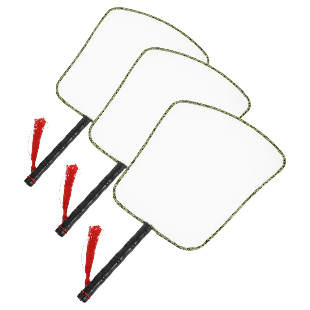 

3Pcs 's Painting Fans White Silk Fabric Blank Chinese Style Paddle Fans DIY Hand Craft Calligraphy Dance Party Prop