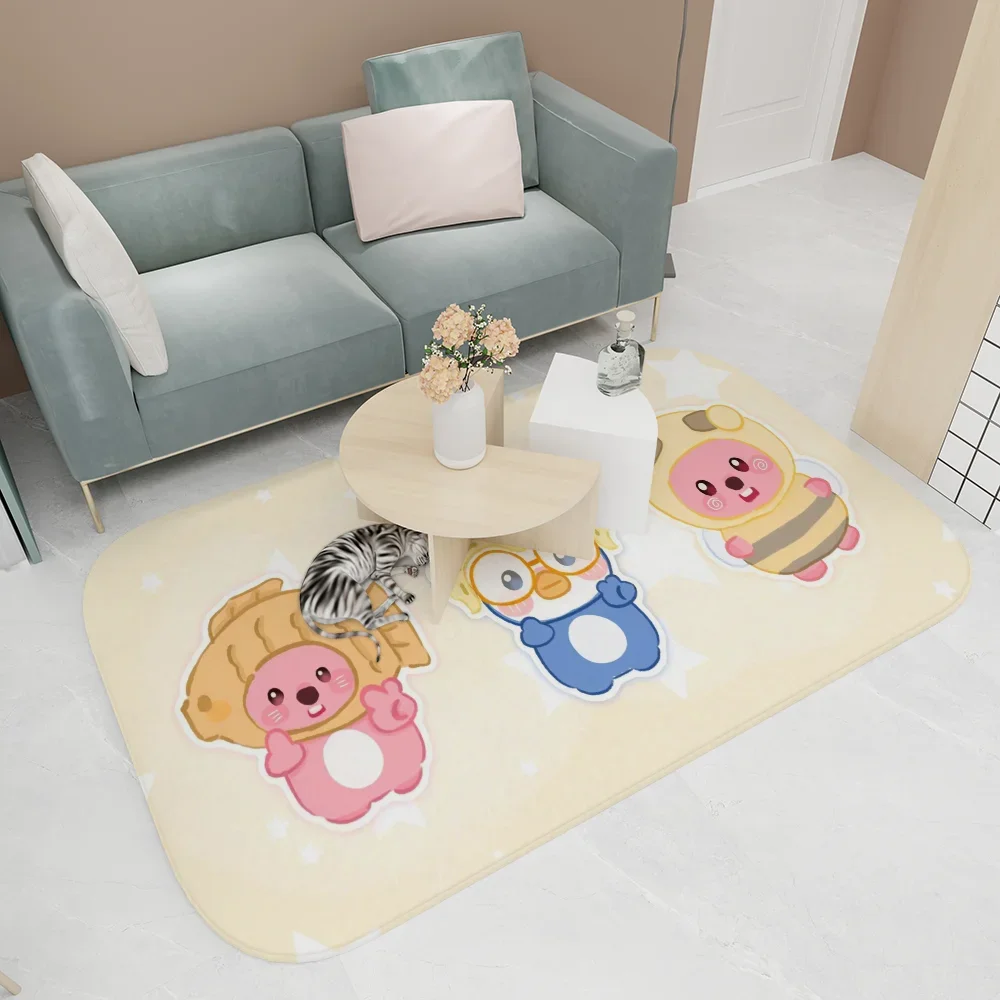 1pc Cute Cartoon Pororo Floor Mat Entrance Door Mat Anti-slip Home Soft Badmat Front Door Indoor Outdoor Mat Household Carpets