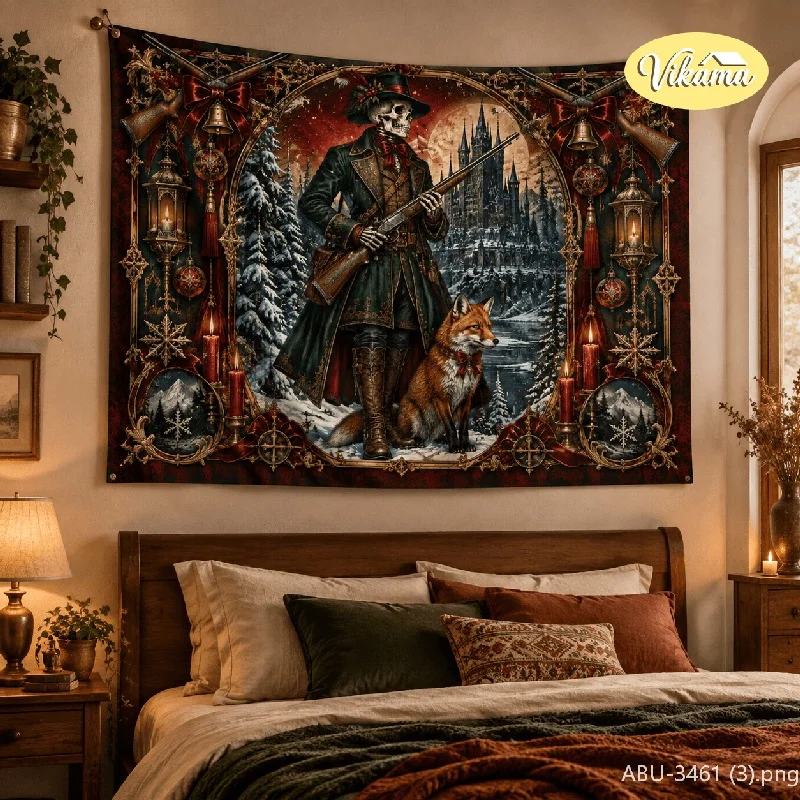 VIKAMA Skull Gothic Christmas Tapestry Wall Hanging, Bright HD Print, Wall Art for Living Room Bedroom Party Dorm Home Decor